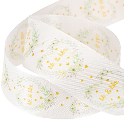 Artikel Dekorativt bånd bryllup satinbånd hvidt “Hr. & Fru.” 40mm 15m