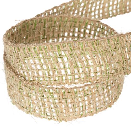 Artikel Grønt jute dekorativt bånd, naturligt, 25 mm bredt, 10 m langt