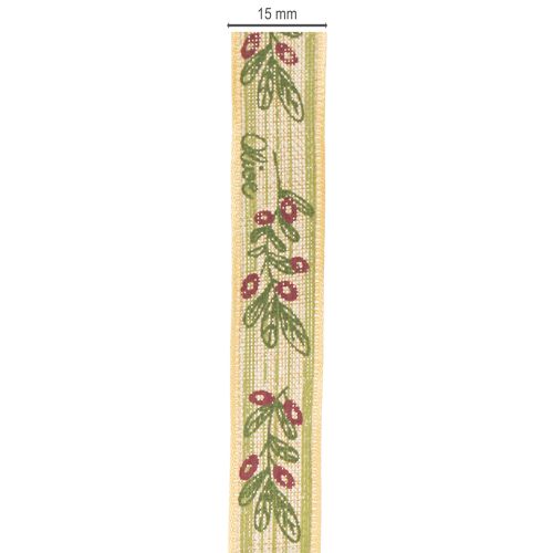 Artikel Gavebånd olivengren med elegante grene og oliven 1,5 cm 15 m