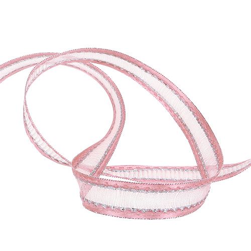 Floristik24 Dekorativt båndrosa med lurex-striber i sølv 15mm 20m