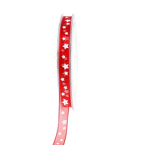 Floristik24 Dekorbånd rød med stjernemønster 10mm 20m