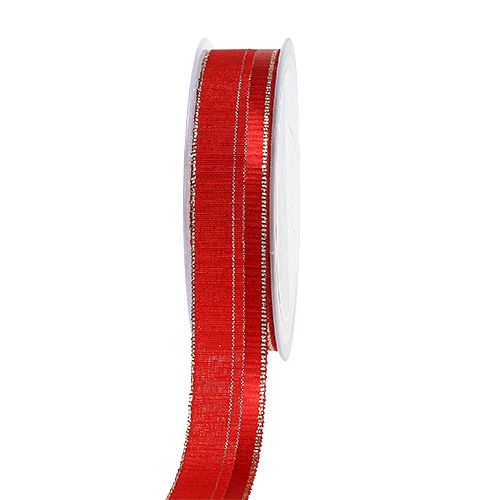 Dekorationsbånd julerød, guld 25mm 20m