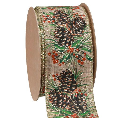 Floristik24 Pyntebånd julekugler bredt gavebånd natur 60mm 10m