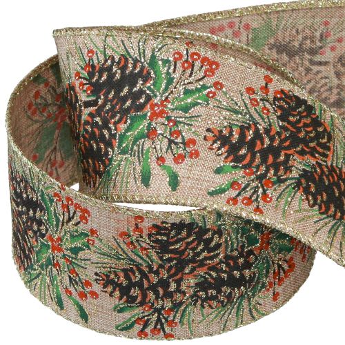 Floristik24 Pyntebånd julekugler bredt gavebånd natur 60mm 10m
