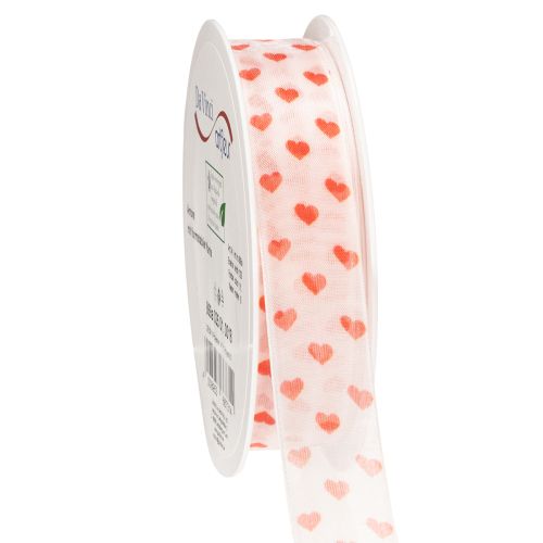 Floristik24 Gavebånd med hjerter, ideelt til kreative indpakningsidéer og personlige gaver, 2,5 cm bredt, 15 m langt