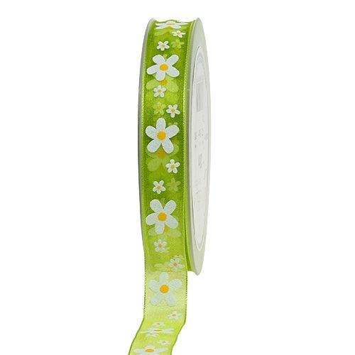 Floristik24 Dekorativt båndgrønt med blomstermotiv 15mm 20m