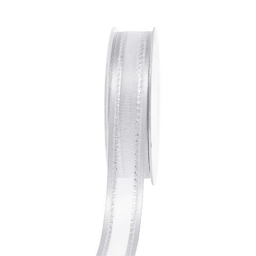 Floristik24 Dekorationsbånd hvid med lurex 25mm 20m