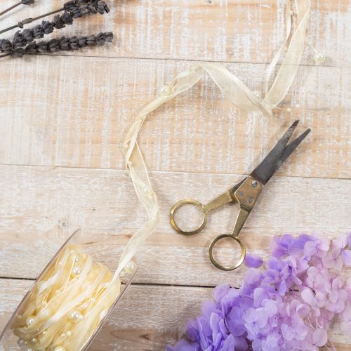 Artikel Dekorativt bånd med perler, cremefarvet, 20 mm, 5 m