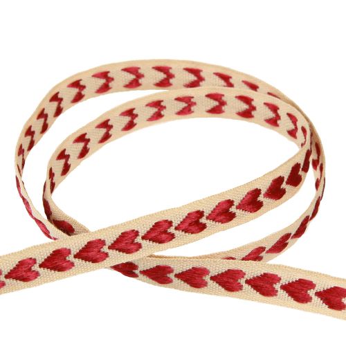 Artikel Dekorativt bånd med røde hjerter gavebånd beige 10mm 15m