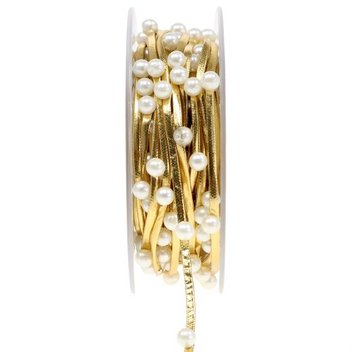 Floristik24 Dekorativt bånd guld med perler 10mm 8m