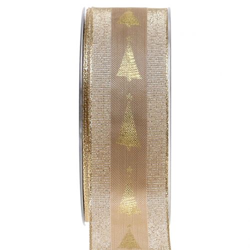 Floristik24 Dekorativt bånd guld med gran 40mm 15m
