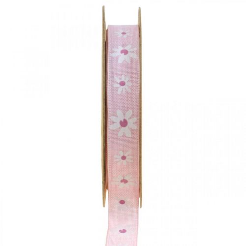 Dekorationsbånd pink med blomster gavebånd 15mm 15m