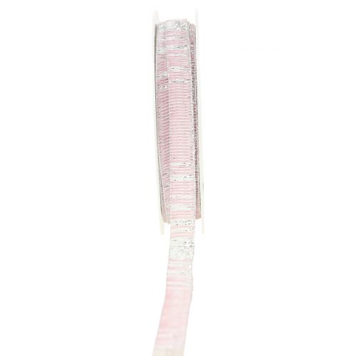 Floristik24 Dekorationsbånd pink med sølv Lurex wire forstærket 10mm 20m