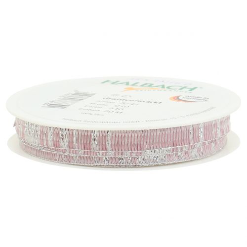 Floristik24 Dekorationsbånd pink med sølv Lurex wire forstærket 10mm 20m