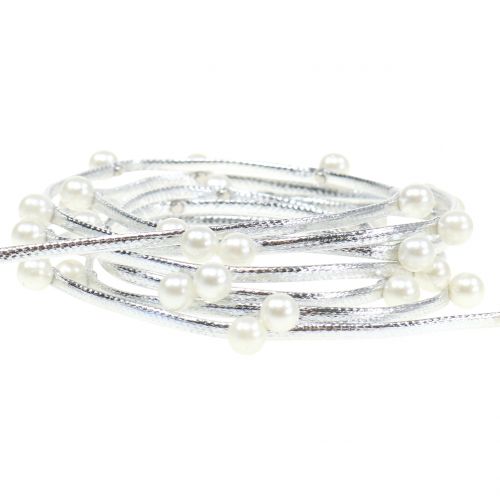 Floristik24 Dekorativt bånd sølv med perler 10mm 8m