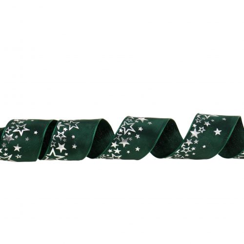 Artikel Dekorationsbånd stjernemønster grøn-sølv 40mm 25m