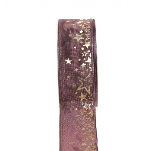 Floristik24 Dekorationsbånd stjernemønster pink-guld 40mm 25m