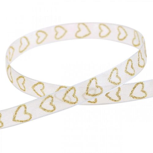 Artikel Dekorationsbånd hvidt gavebånd hjerte guldglimmer 10mm 20m
