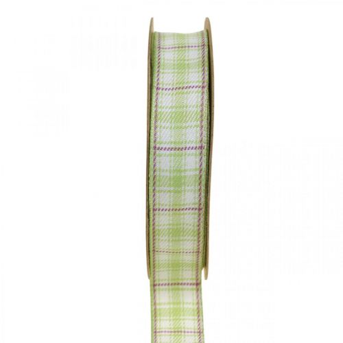Artikel Dekorationsbånd ternet ternet bånd grøn/hvid/lilla 20mm 15m