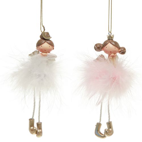 Floristik24 Dekorativ figur engle prinsesse Juletræspynt hvid, pink 12cm 2 stk