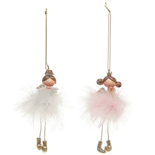 Floristik24 Dekorativ figur engle prinsesse Juletræspynt hvid, pink 12cm 2 stk