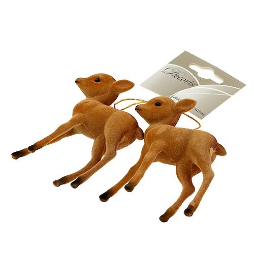 Artikel Dekorativ figur rensdyr ung brun 7,5cm flokket 2 stk