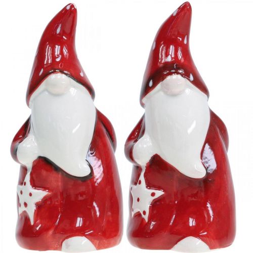 Artikel Julemandsfigur Nicholas rød, hvid keramik H13,5cm 2stk