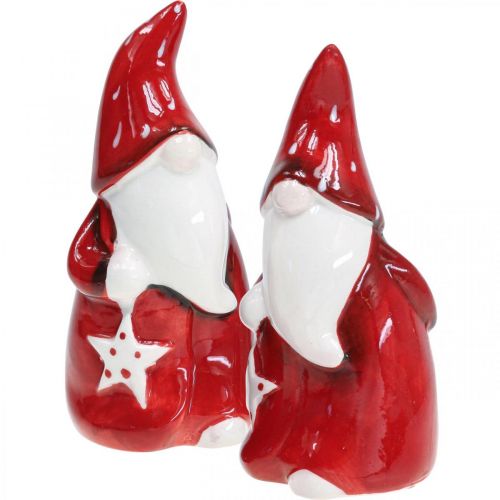 Julemandsfigur Nicholas rød, hvid keramik H13,5cm 2stk
