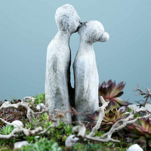 Floristik24 Dekorativ figur kysse par stenstøbt grå 10 × 8cm H28cm