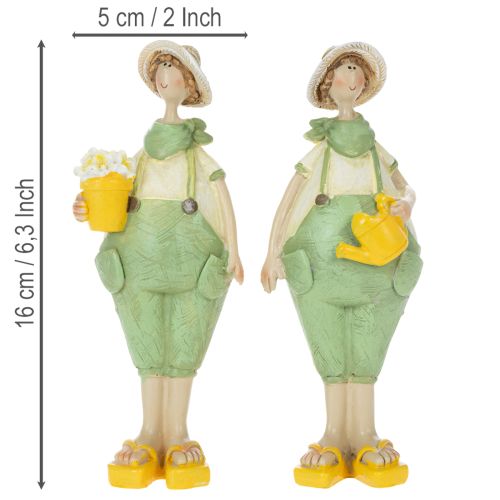 Dekorative havemandsfigurer, borddekoration, sommer, grøn/gul, 16,5 x 5,5 cm, 2 stk. | Floristik24.dk