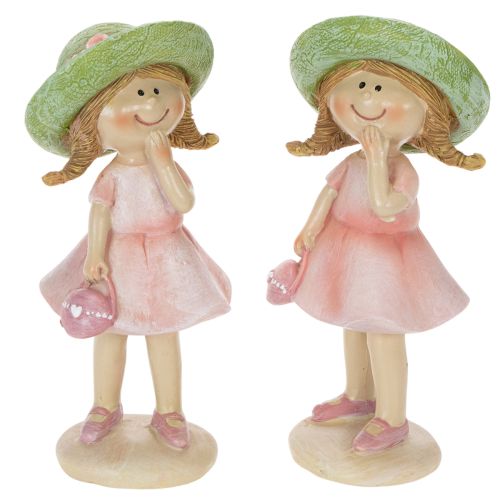 Dekorative figurer af piger med hatte, lyserøde og grønne, 6,5x5,5x14,5 cm, 2 stk. købe | Floristik24.dk