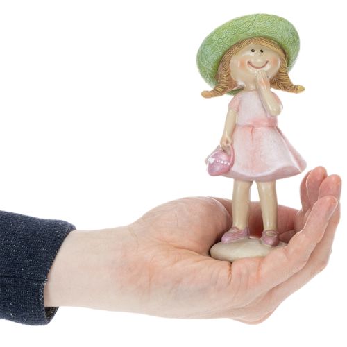 Dekorative figurer af piger med hatte, lyserøde og grønne, 6,5x5,5x14,5 cm, 2 stk. | Floristik24.dk