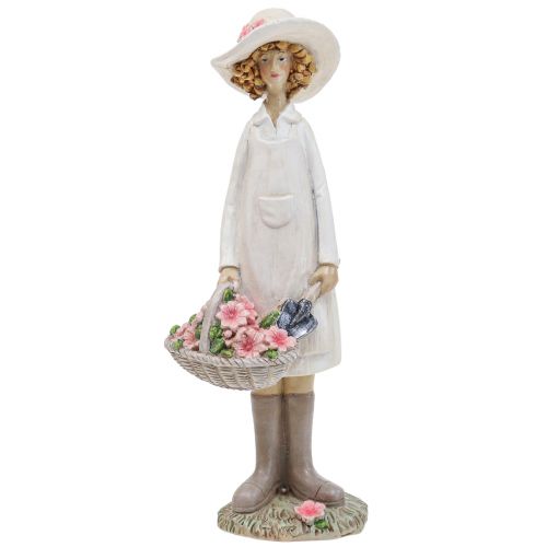 Artikel Dekorative figurer gartner dekoration kvinde med blomster hvid pink H21cm