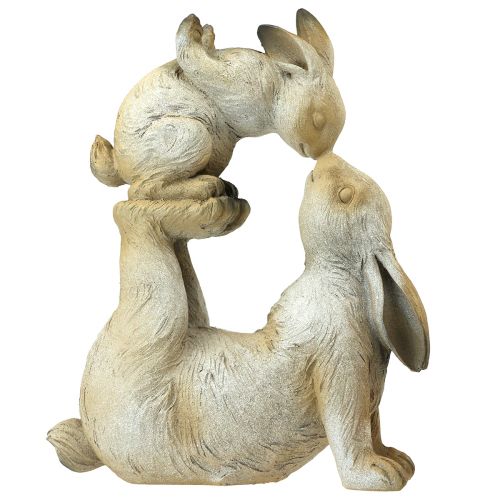 Dekorative figurer mor kanin med barn kanin grå brun 28cm