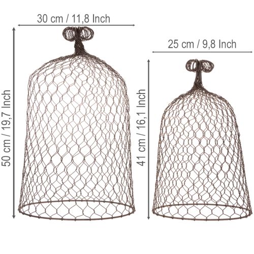 Dekorativ metalklokke, klatrehjælp, trådhætte, brun, rustfinish, H50/41cm Ø30/25cm, sæt med 2 | Floristik24.dk