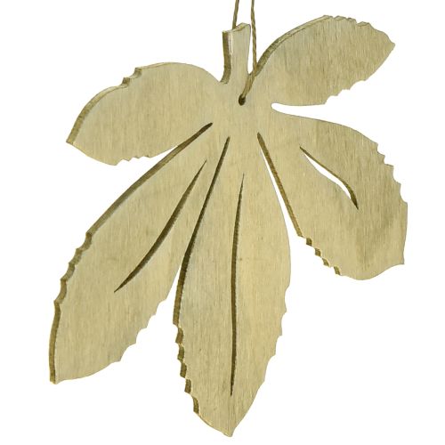 Artikel Dekorativ bøjle træ efterårsblade grøn naturbrun 12x10cm 12 stk