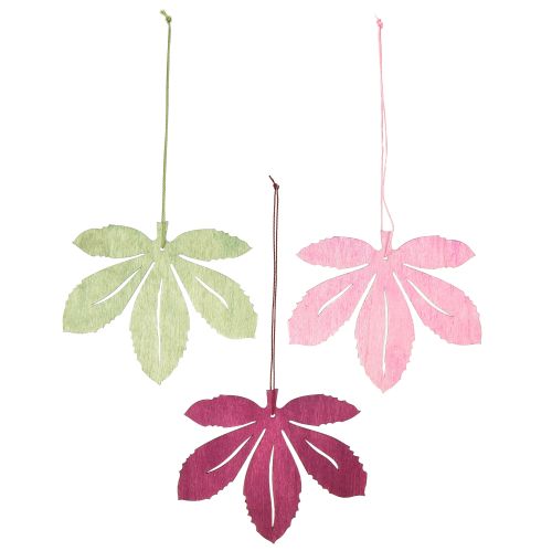 Artikel Dekorativ bøjle træ efterårsblade pink lilla grøn 12x10cm 12 stk