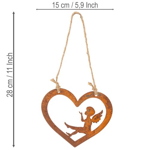 Dekorative metalophæng, rusten finish, hjerteformet engledesign, Ø15 cm, 6 stk. | Floristik24.dk