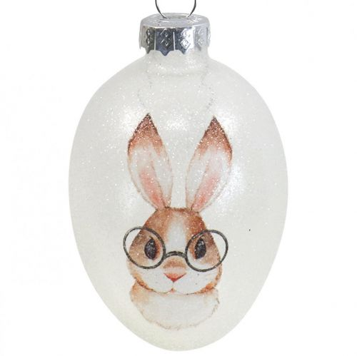 Artikel Deco bøjle glas deco æg kanin med glas glitter 5x8cm 6stk