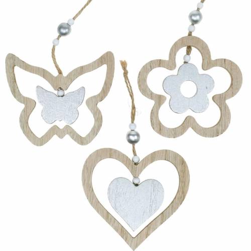 Dekorationsbøjle hjerte blomst sommerfugl natur, sølvtræ dekoration 6stk