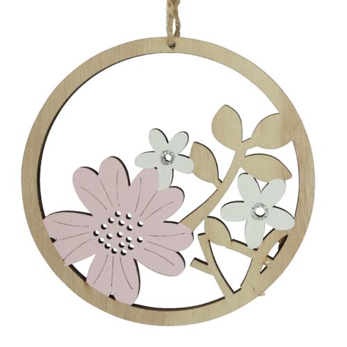 Artikel Dekorativ bøjle træblomster naturhvid lilla glitter Ø12cm 6 stk