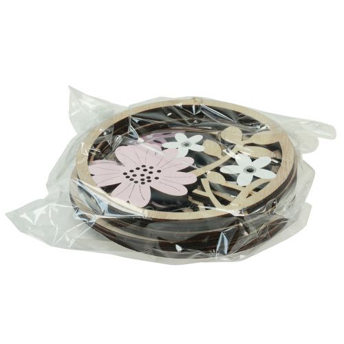 Artikel Dekorativ bøjle træblomster naturhvid lilla glitter Ø12cm 6 stk