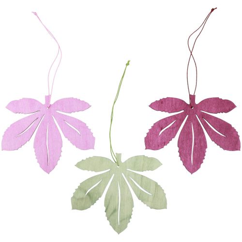 Artikel Deco bøjle træ efterårsblade pink lilla grøn 12x10cm 12stk