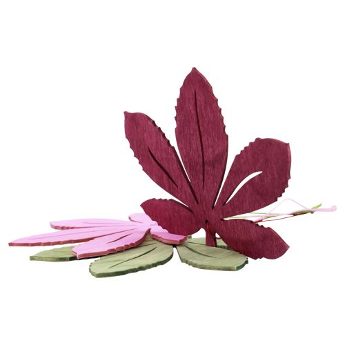 Artikel Dekorativ bøjle træ efterårsblade pink lilla grøn 12x10cm 12 stk