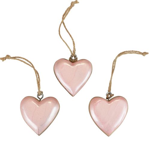 Artikel Dekorativ bøjle træ træhjerter dekoration lys pink skinnende 6cm 8 stk