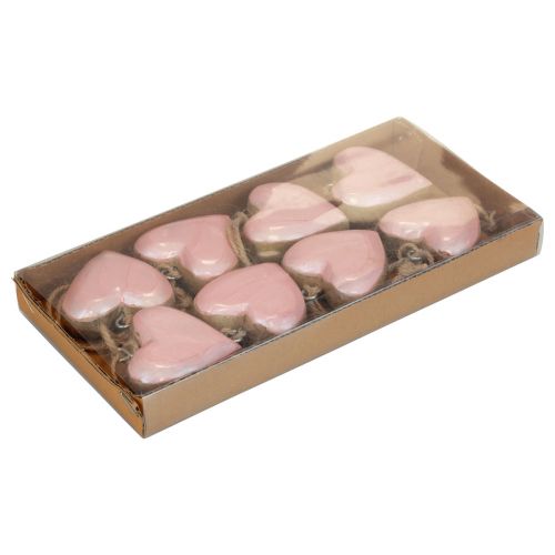 Artikel Dekorativ bøjle træ træhjerter dekoration lys pink skinnende 6cm 8 stk