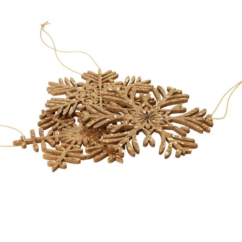 Artikel Deco bøjle træ snefnug deco guld vinter Ø10cm 9stk