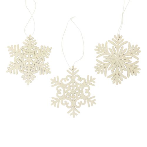 Floristik24 Deco bøjle træ snefnug deco hvid glitter Ø10cm 12stk