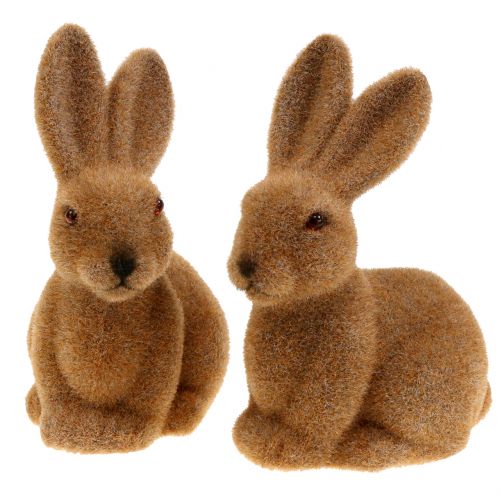Artikel Dekorativ kanin flokket brun påskehare dekoration 15cm 4 stk