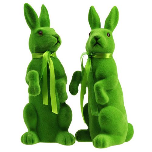 Floristik24 Dekorative kaniner sidder grønne flokket H27,5cm 2stk